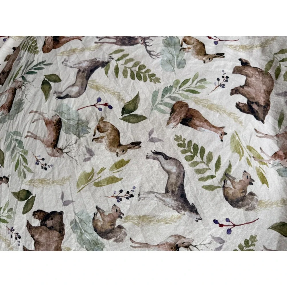 Pobi Baby Woodland Animals Fitted Crib Sheet Watercolor Forest Bear Deer Rabbit